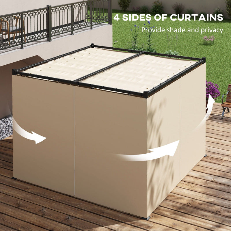 3x3m Metal Pergola with Retractable Roof and Sides, Beige