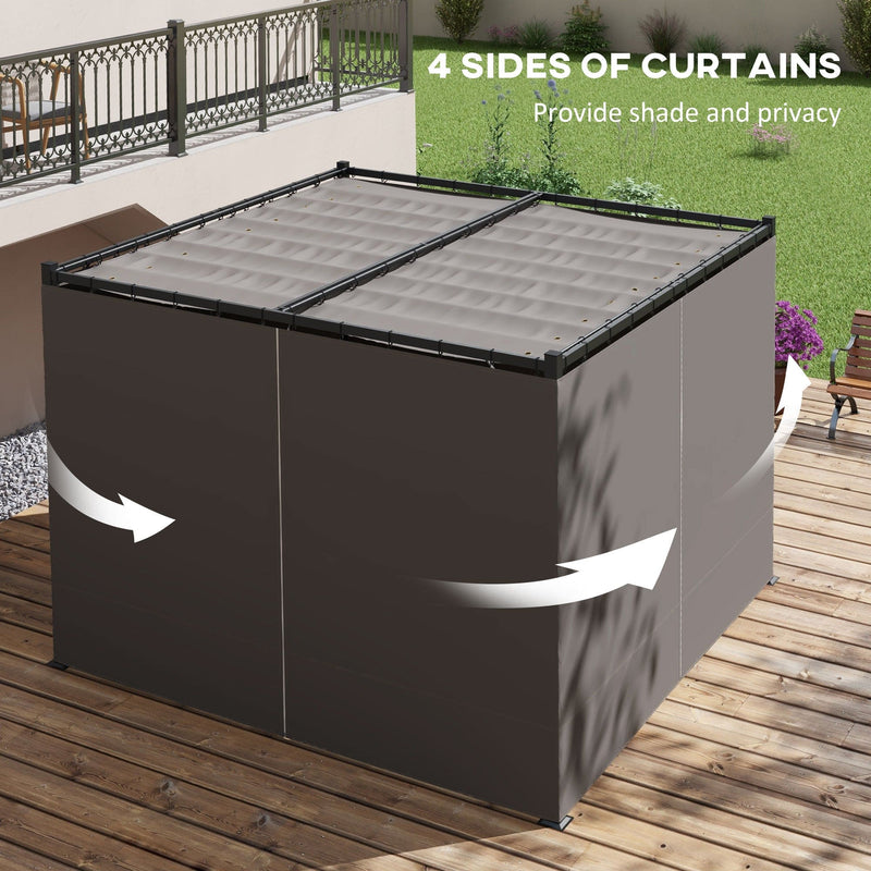 3x3m Metal Pergola with Retractable Roof and Sides, Grey