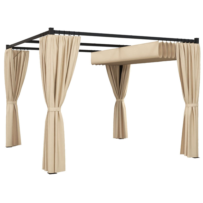 3x3m Metal Pergola with Retractable Roof and Sides, Beige