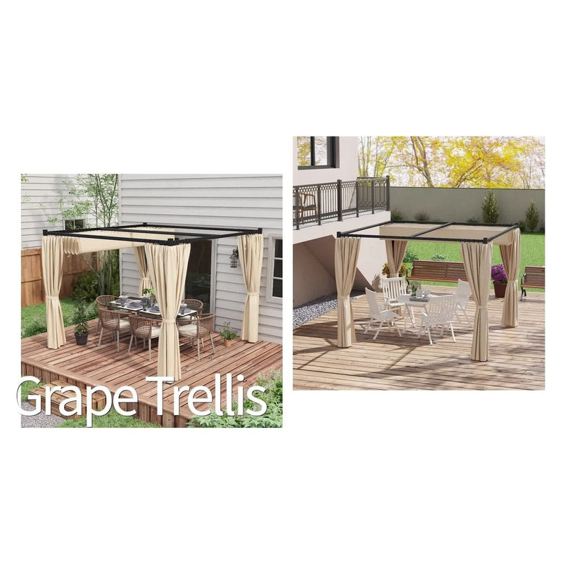3x3m Metal Pergola with Retractable Roof and Sides, Beige