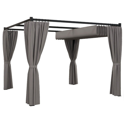 3x3m Metal Pergola with Retractable Roof and Sides, Grey Outsunny