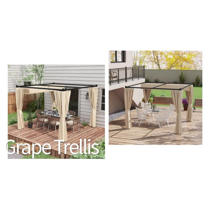 3x3m Metal Pergola with Retractable Roof and Sides, Beige