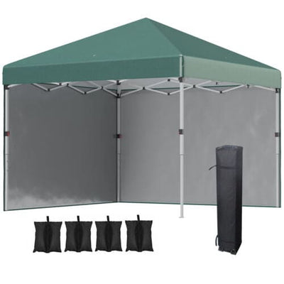 Image of an Outsunny 3m x 3m Pop Up Gazebo With 2 Sides, Legs Weights, Carrying Case, Green
