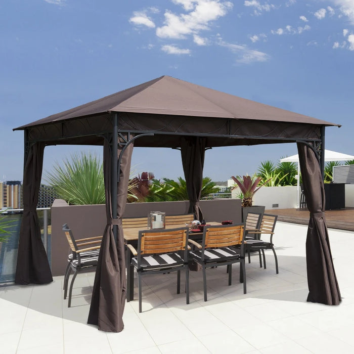 3x3m Garden Gazebo Pavilion With Steel Frame, Coffee