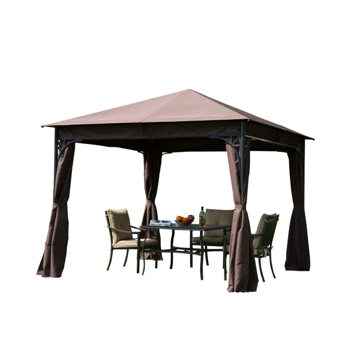 3x3m Garden Gazebo Pavilion With Steel Frame, Coffee