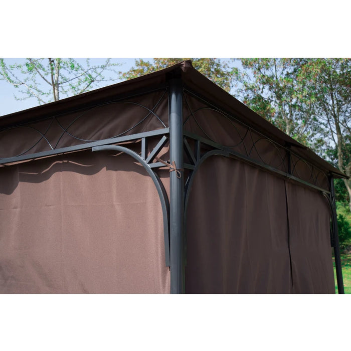 3x3m Garden Gazebo Pavilion With Steel Frame, Coffee