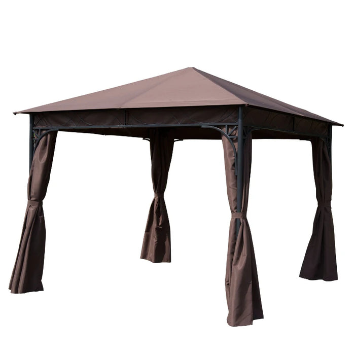 3x3m Garden Gazebo Pavilion With Steel Frame, Coffee