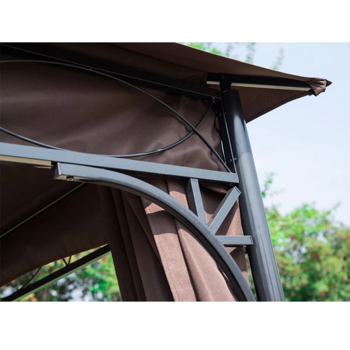 3x3m Garden Gazebo Pavilion With Steel Frame, Coffee