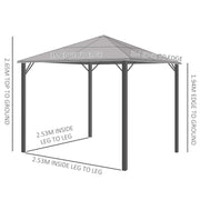 3x3m Metal Frame Gazebo With Polycarbonate Hard Top Roof & Side Curtains, Grey Outsunny