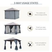 3x3m Metal Frame Gazebo With Polycarbonate Hard Top Roof & Side Curtains, Grey Outsunny