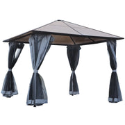 3x3m Metal Frame Gazebo With Polycarbonate Hard Top Roof & Side Curtains, Grey Outsunny
