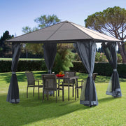 3x3m Metal Frame Gazebo With Polycarbonate Hard Top Roof & Side Curtains, Grey Outsunny