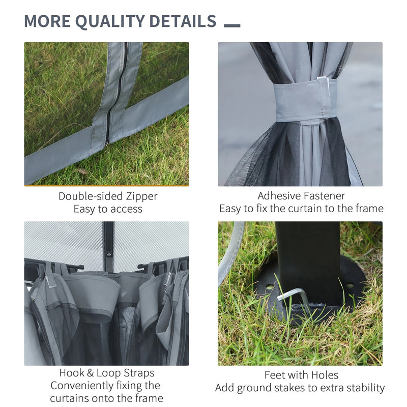 3x3m Metal Frame Gazebo With Polycarbonate Hard Top Roof & Side Curtains, Grey Outsunny