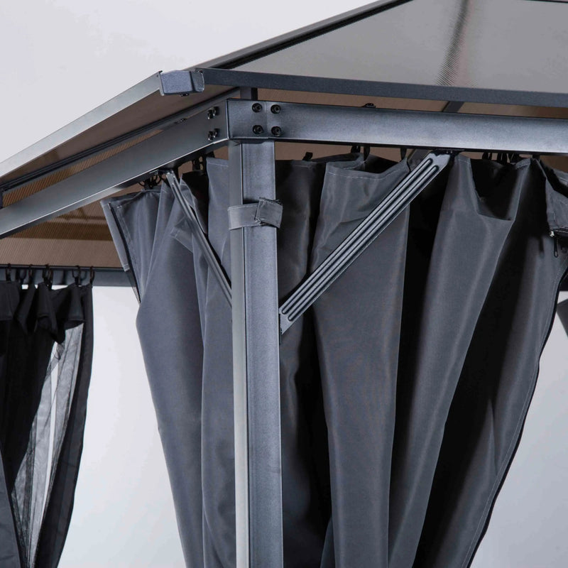 3x3m Metal Frame Gazebo With Polycarbonate Hard Top Roof & Side Curtains, Grey Outsunny