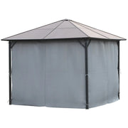 3x3m Metal Frame Gazebo With Polycarbonate Hard Top Roof & Side Curtains, Grey Outsunny