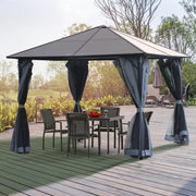3x3m Metal Frame Gazebo With Polycarbonate Hard Top Roof & Side Curtains, Grey Outsunny