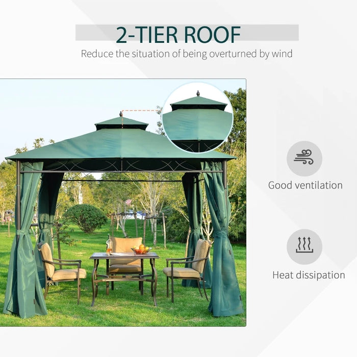 3x3m Metal Garden Gazebo, Green, Sidewalls