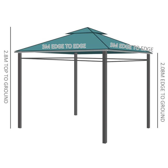 3x3m Metal Garden Gazebo, Green, Sidewalls