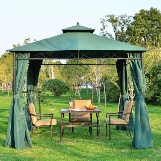 3x3m Metal Garden Gazebo, Green, Sidewalls