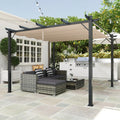 3x3m Metal Pergola With Retractable Canopy Roof, Aluminium Frame, Freestanding, Brown & Grey