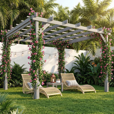 3x3m Grey Wooden Garden Pergola Kit for Shaded Outdoor Relaxing and Climbing Plants Support