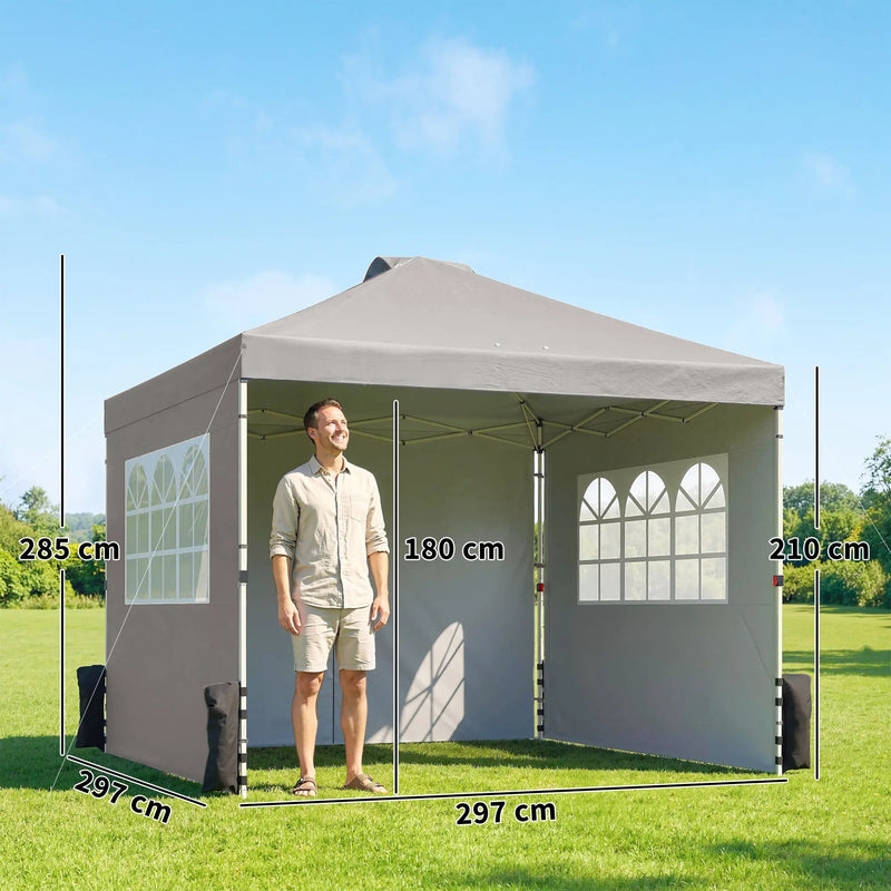 3x3m Pop Up Gazebo with Sidewalls and Windows for Outdoor Events and Shelter Outsunny