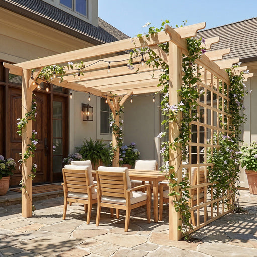 3x3m Wooden Garden Pergola with Trellis for Natural Shade and Privacy Nature Wood Finish