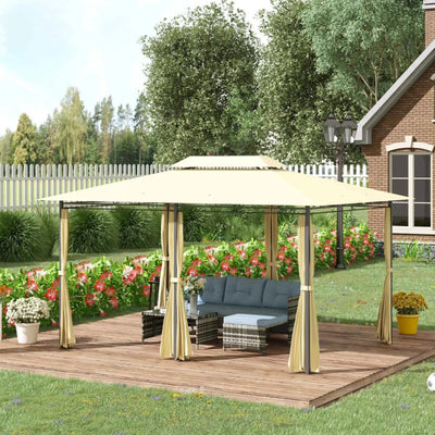 Metal Frame Gazebo, 4x3, Cream Canopy & Curtains Outsunny
