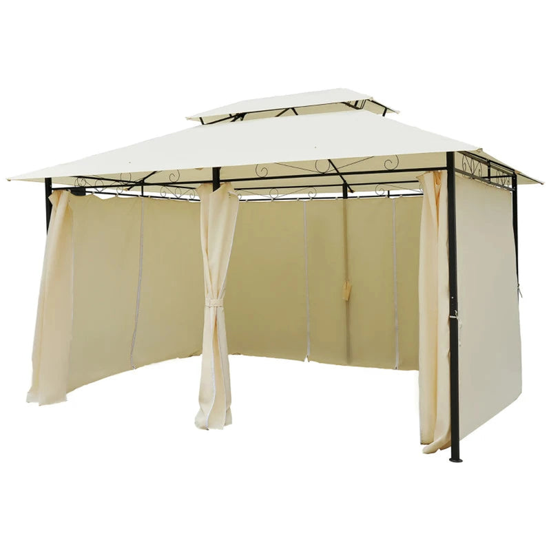 Metal Frame Gazebo, 4x3, Cream Canopy & Curtains