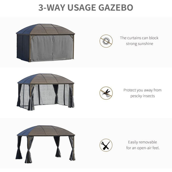 Garden Gazebo With Metal Roof, Metal Frame, Side Walls, 4m x 3m