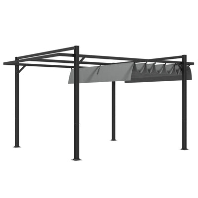 3x4m Retractable Pergola Canopy Kit, Steel Frame, Dark Grey Outsunny