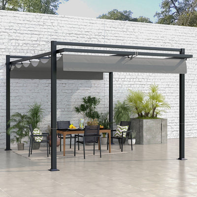 3x4m Retractable Pergola Canopy Kit, Steel Frame, Dark Grey Outsunny
