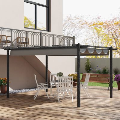 4x3m Metal Pergola with Retractable Roof, Dark Grey Outsunny