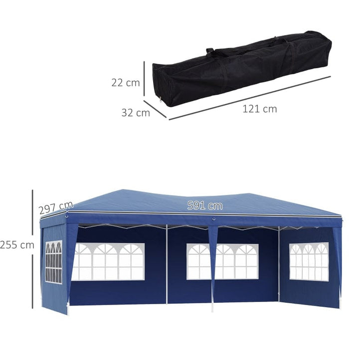 Pop Up Gazebo 6x3, UV-Resistant, Adjustable Height, Blue