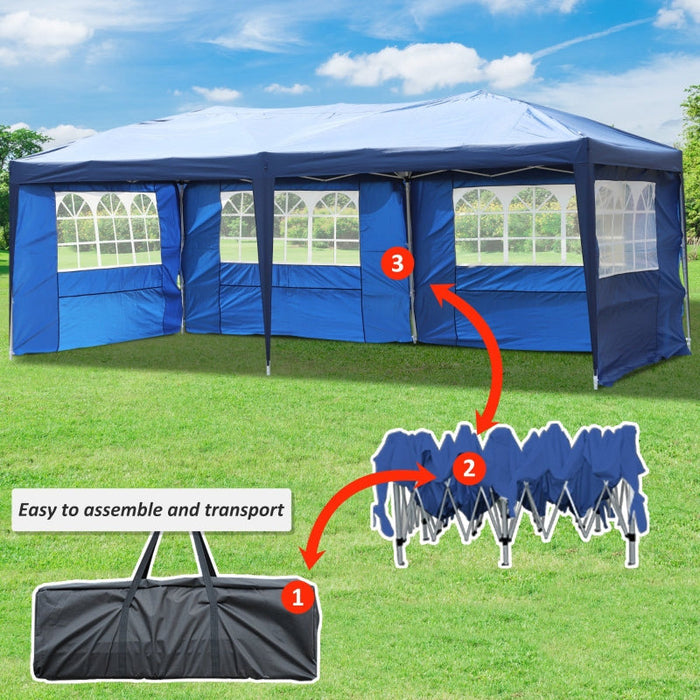 Pop Up Gazebo 6x3, UV-Resistant, Adjustable Height, Blue