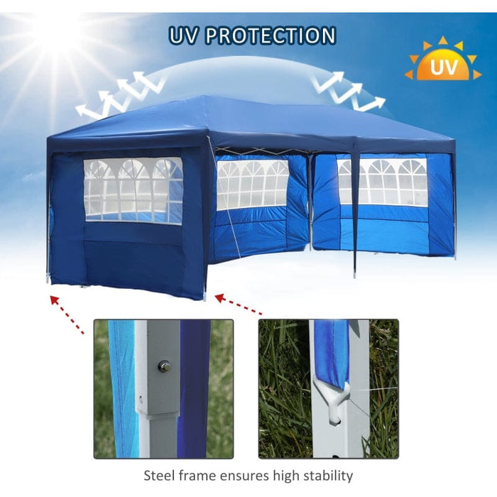 Pop Up Gazebo 6x3, UV-Resistant, Adjustable Height, Blue