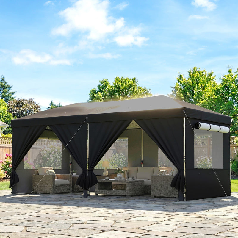 3x6m Pop Up Garden Gazebo with Adjustable Height and Detachable Sides for Outdoor Shelter and Events Outsunny