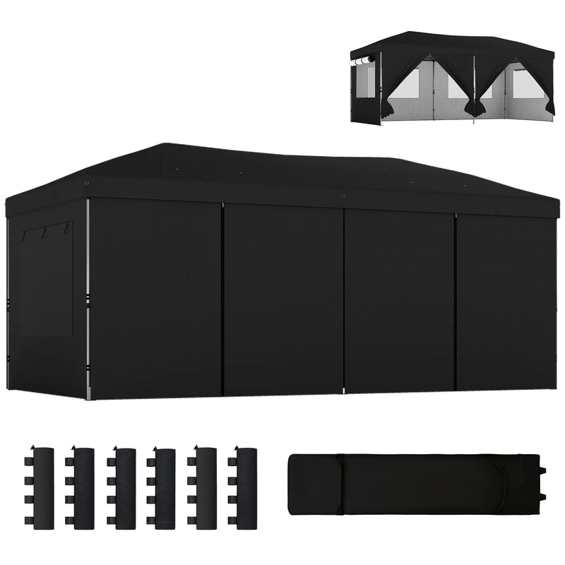 3x6m Pop Up Garden Gazebo with Adjustable Height and Detachable Sides for Outdoor Shelter and Events Outsunny