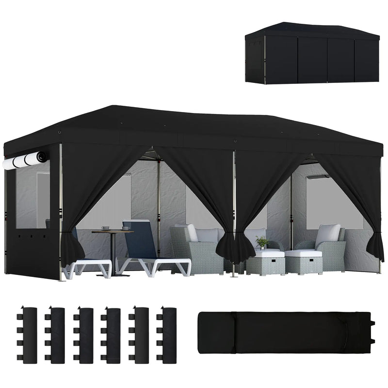 3x6m Pop Up Garden Gazebo with Adjustable Height and Detachable Sides for Outdoor Shelter and Events Outsunny