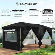 3x6m Pop Up Garden Gazebo with Adjustable Height and Detachable Sides for Outdoor Shelter and Events Outsunny