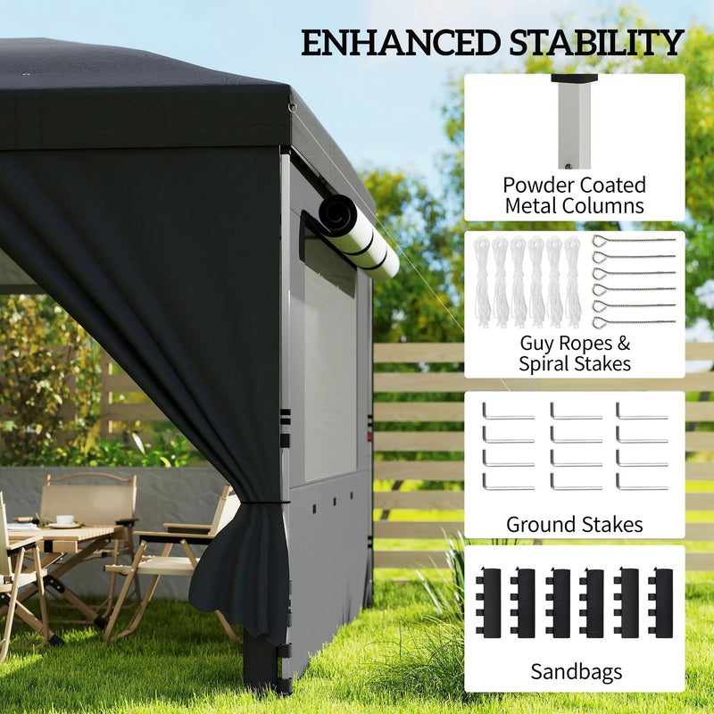 3x6m Pop Up Garden Gazebo with Adjustable Height and Detachable Sides for Outdoor Shelter and Events Outsunny