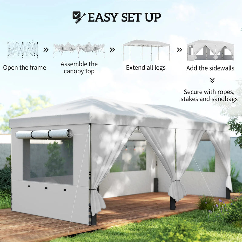 3x6m Pop Up Garden Gazebo with Adjustable Height and Detachable Sides for Outdoor Shelter and Events Outsunny