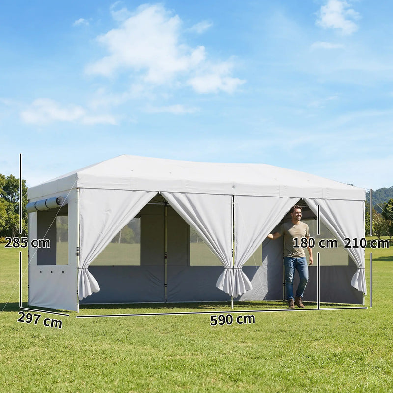 3x6m Pop Up Garden Gazebo with Adjustable Height and Detachable Sides for Outdoor Shelter and Events Outsunny