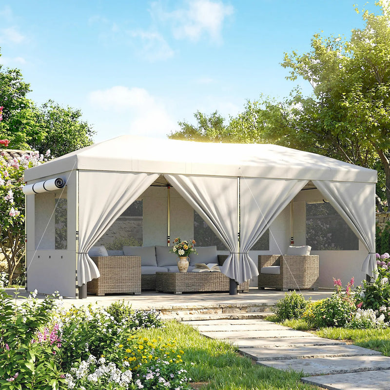 3x6m Pop Up Garden Gazebo with Adjustable Height and Detachable Sides for Outdoor Shelter and Events Outsunny