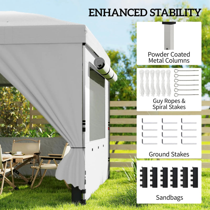 3x6m Pop Up Garden Gazebo with Adjustable Height and Detachable Sides for Outdoor Shelter and Events Outsunny