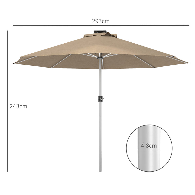 Khaki 3m Garden Parasol With Solar LED Lights For Shaded Outdoor Relaxation