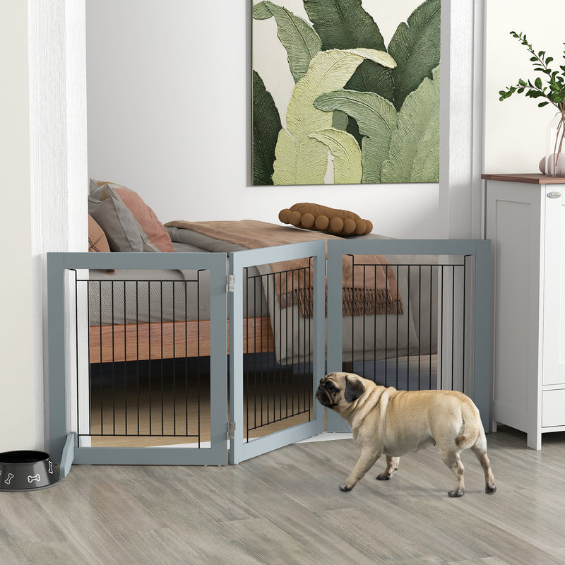 Grey Foldable Pet Gate with Three Panels and Two Support Feet by PawHut