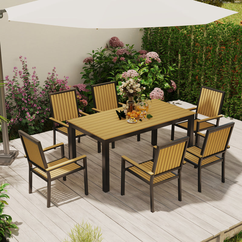 6 Seater Garden Dining Set with Stackable Chairs and Aluminium Frame by Outsunny