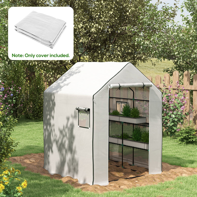 Walk In PE Greenhouse Cover Replacement With Roll Up Door And Windows For Garden, White