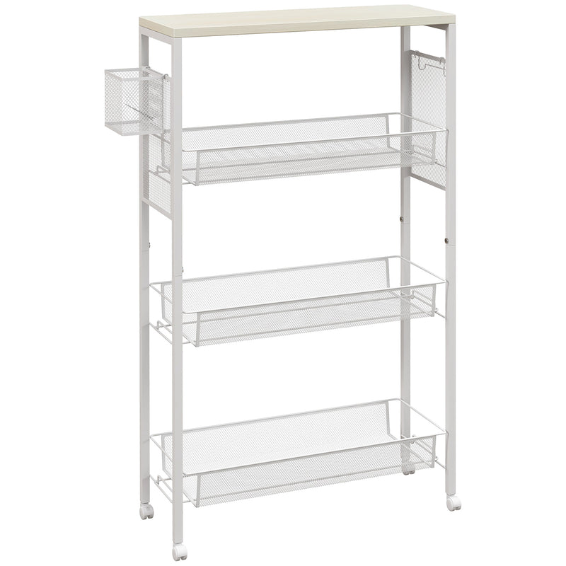3 Tier Kitchen Trolley with Steel Wire Storage Baskets Ideal for Food Prep White AOSOM